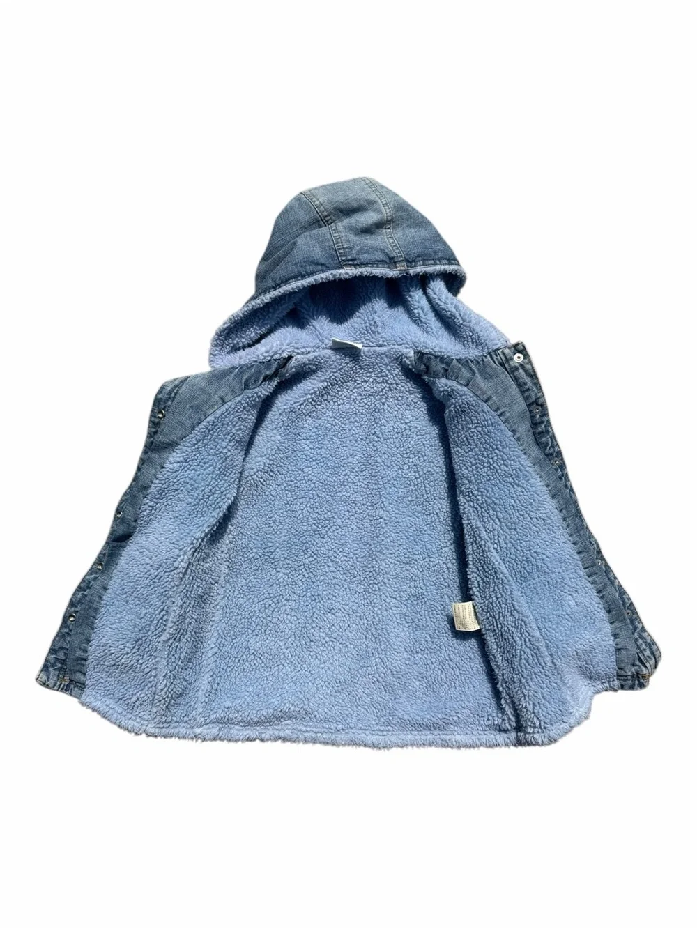 OshKosh B’Gosh Jean Jacket Girls 2T 3T Size 95 Sherpa Hooded Blue Floral Denim